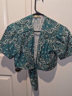 Turquoise Paisley Tie Crop Top Loco Lindo Pin Up Western Cowgirl Stagecoach